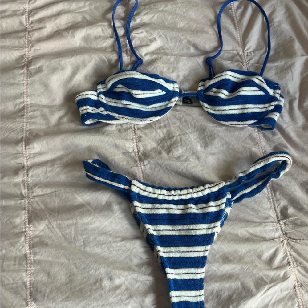 Triangl Swimwear Blue and White Striped Bikini 
TRADE ONLY